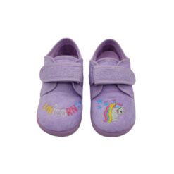 zapatilla velcro rizo lila unicornio Vulca-Bicha.