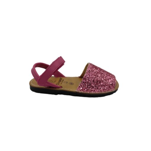 Sandalia menorquina piel glitter fucsia Chispas