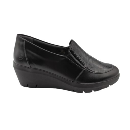 zapato mujer cuña charol/piel negro Suave