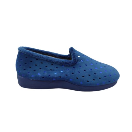 Zapatilla cerrada mujer brillos azul.