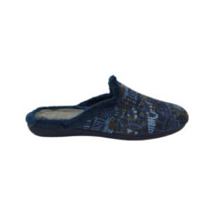 Zapatilla chinela hombre letras azul.