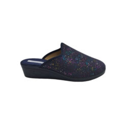 Zapatilla chinela cuña azul brillos Andinas.